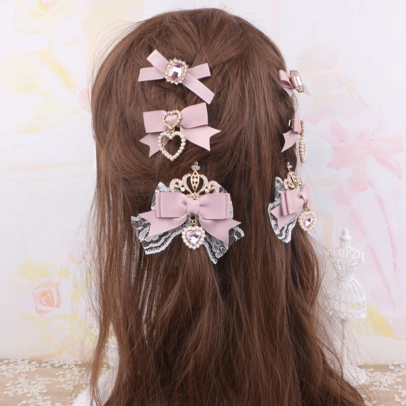 Kawaii Lo Bow Hair Accessrespiration, Médiateur dress for Girls, Sweet Cute Bow, Crown, bal inestone Side réinitialisation, Lolita Lace Hairpin, Women's réinitialisation