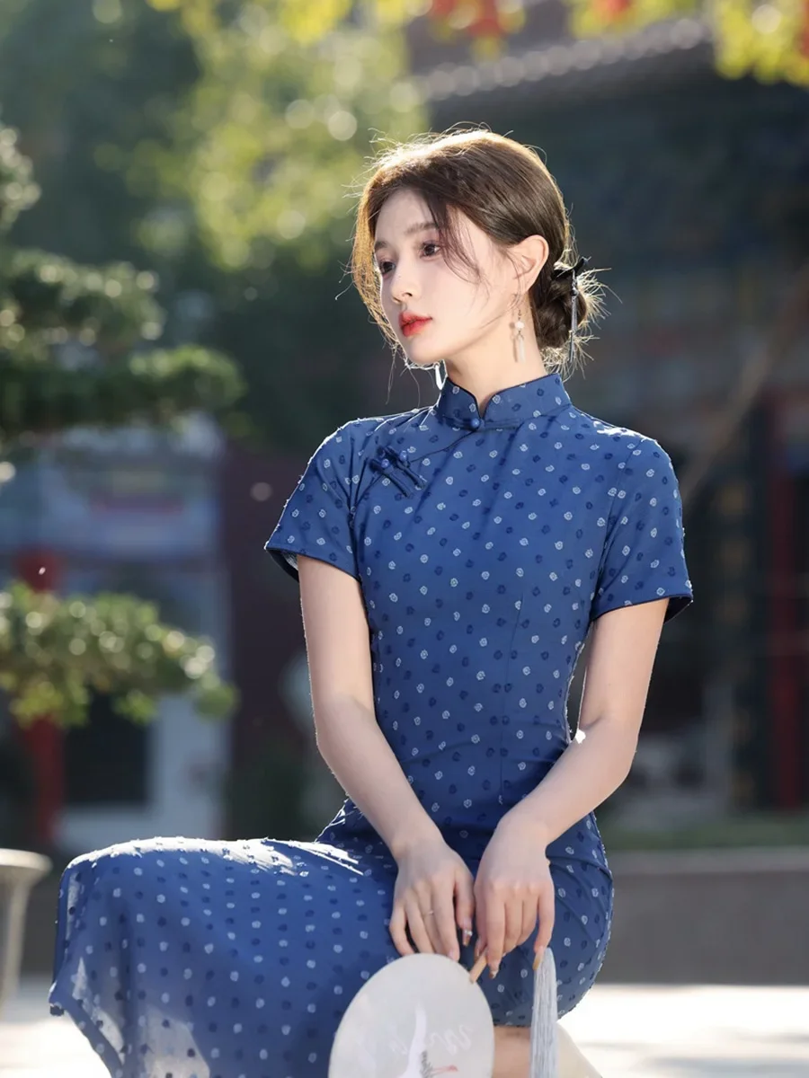 Нежное винтажное элегантное платье в стиле Республики Qipao 2024, весеннее новое улучшенное платье для молодых девушек, длинное платье Qipao китайское платье