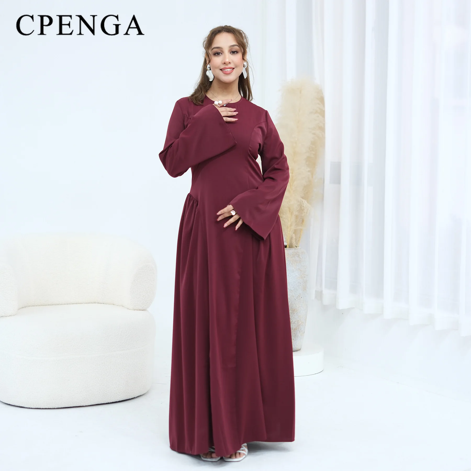 muslim modest fashion dresses Modest Muslim Women's Ruffled Shoulder Maxi Dress