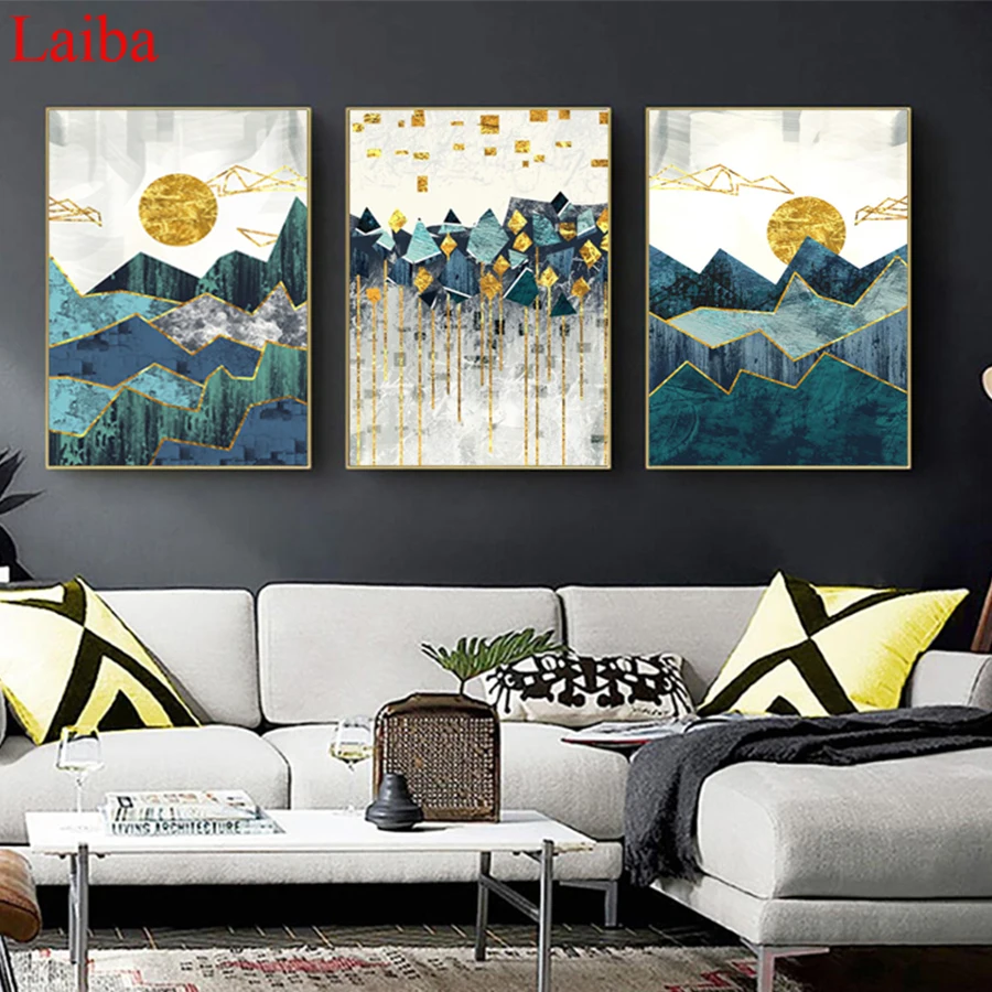 

5D DIY Diamond PaintingNordic Wall Art Abstract Geometric Mountain Landscape cross stitch full square/round diamond mosaic