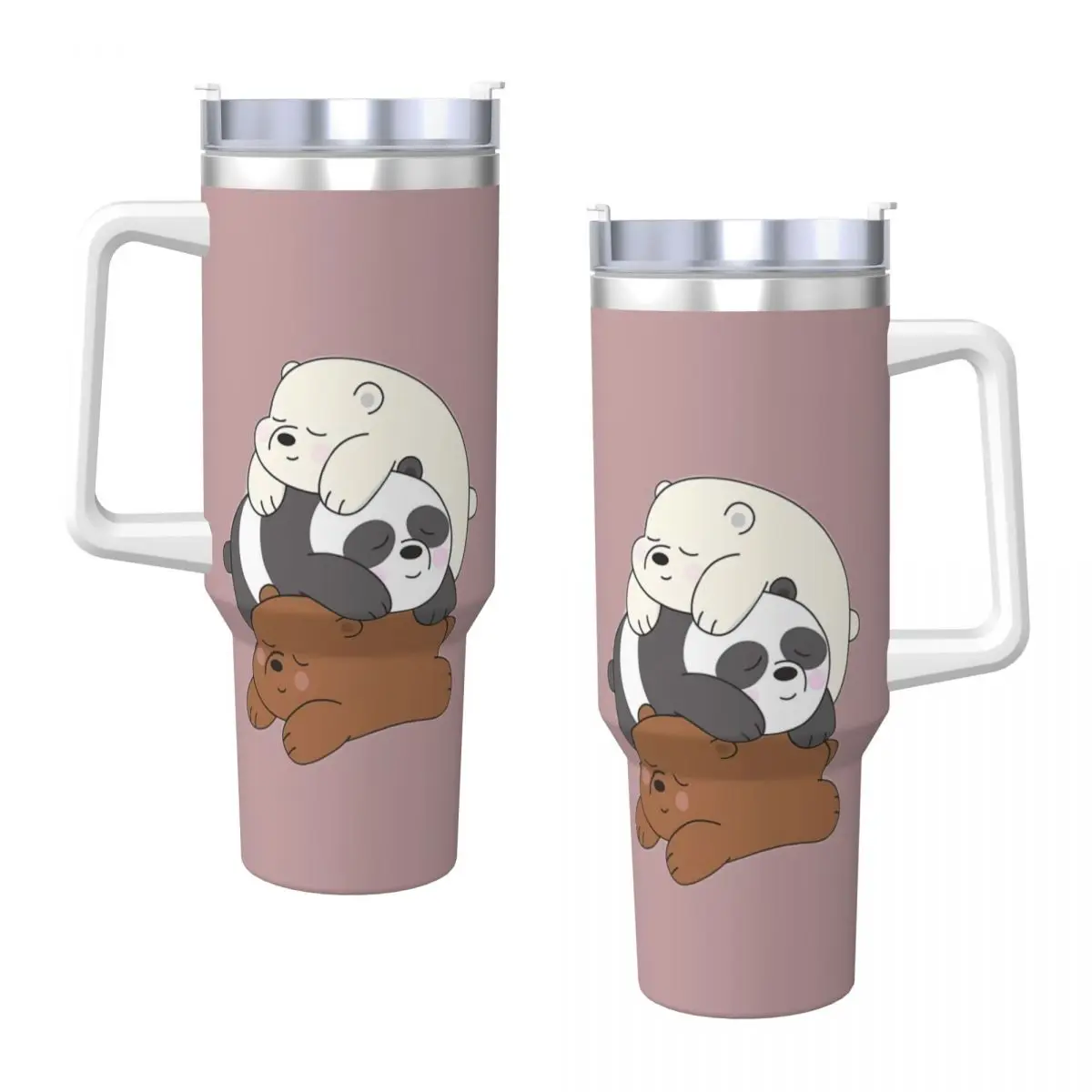 We Bare Bears Kawaii Sleep Stainless Steel Tumbler Beach Thermal Cups With Straws and Lid Large Car Mugs Hot Drinks Water Bottle