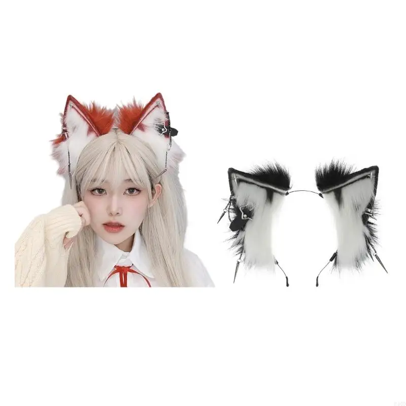 

340D Students Wolf Ear Headband with Dangle Jewelry Decors Carnivals Hair Decors