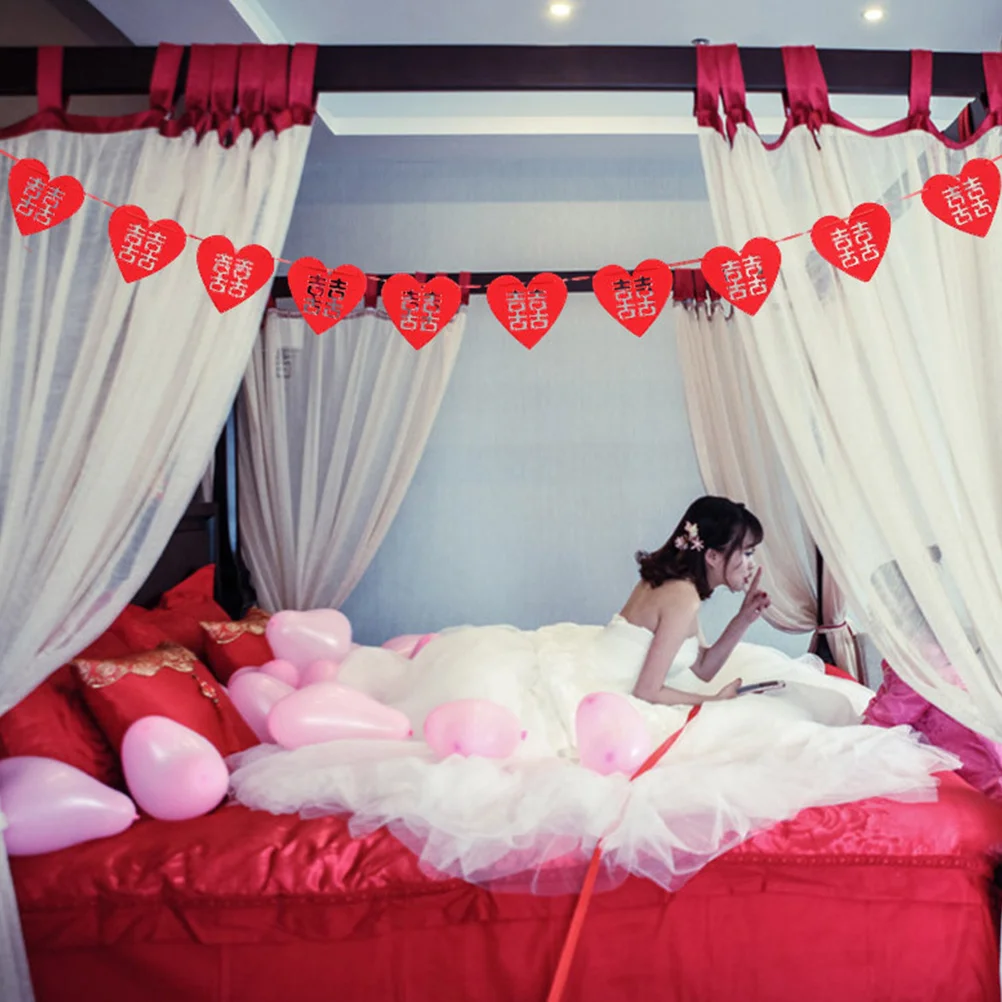 

Heart Shaped 4 Sets Red Non woven Fabric Wedding Decor Bridal Shower Banner Chinese Decorations Prosperity Life Wedding