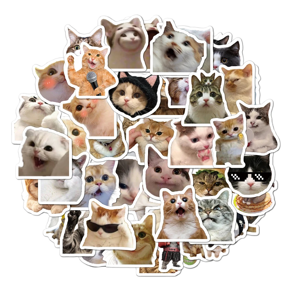 10/30/50pcs Funny Cat Meme Cartoon Stickers Kawaii Anime Sticker Waterproof Suitcase Bike Guitar Notebook Decals Fun for Kids