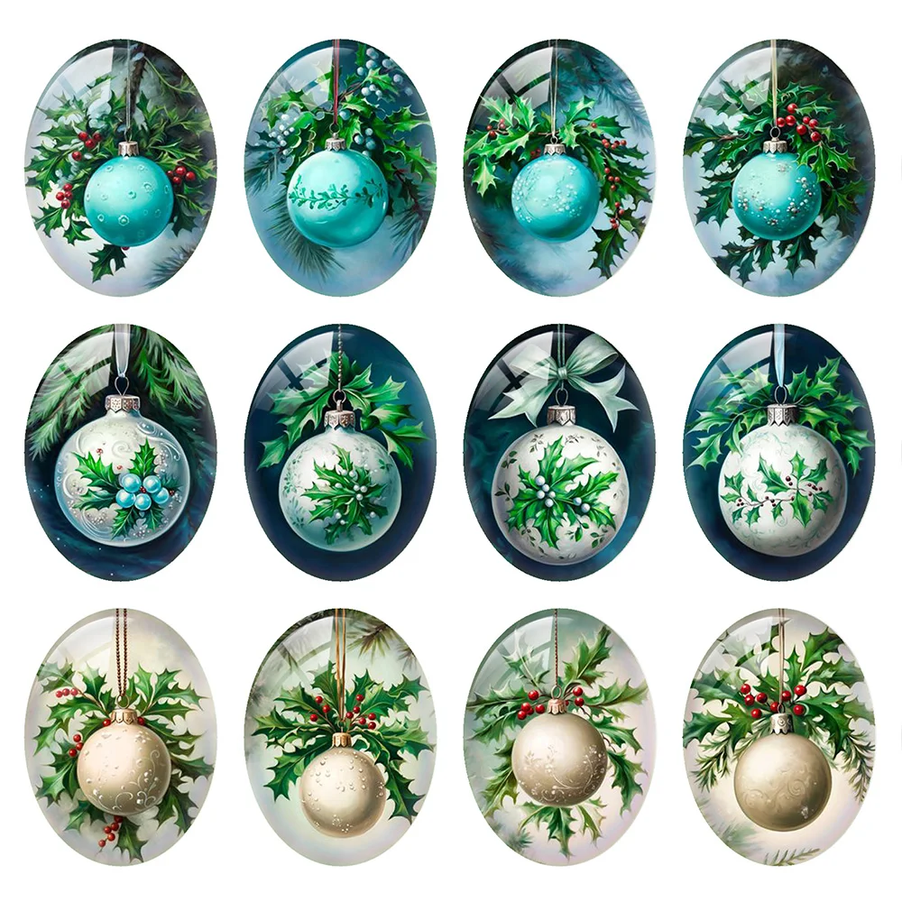 10pcs/lot Christmas X-mas Jingle Bell Winter Oval Photo Glass Cabochon Flatback Demo Cameo Diy Jewelry Making