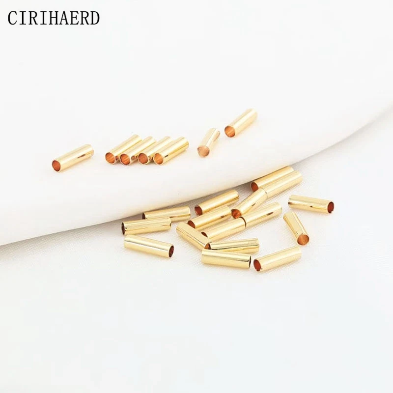 20Pcs Hollow Tube Beads 14K Gold Plated Brass Straight Long Tube Beads Jewelry Connectors For DIY Jewelry Making Accessories