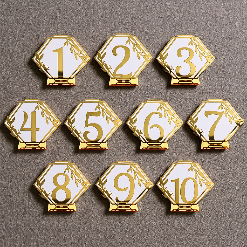 

10pcs Acrylic Table Numbers 1-10 Hexagonal Seat Signs For Wedding Banquet Table Number Holder Decorative Reserved Sign Seating