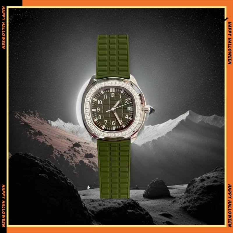 Damen-Quarzuhr, Eiscund, Diamant-Lünette, digitale Ziffern, Digitaluhr, Silikon-Kautschukarmband, Aquanaunt