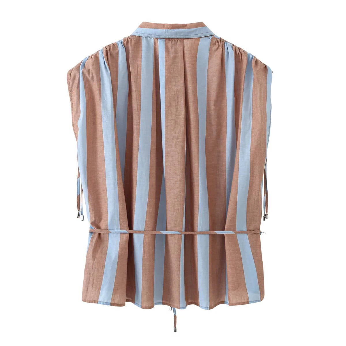 European and American style 2026 spring/summer new product women's sleeveless lapel casual striped lace up shirt