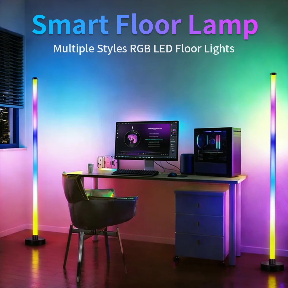 

RGB LED Floor Lamp Smart Modern Ambient Light with Remote APP Control and Music Sync Corner Lighting for Bedroom and Living Room