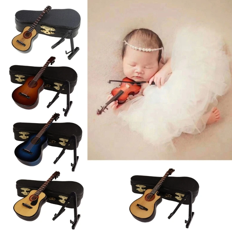 Baby Photography Props Mini Musical Guitar Instrument for Newborn Photoshoots Vintage Studio Accessories Ornament Dropship