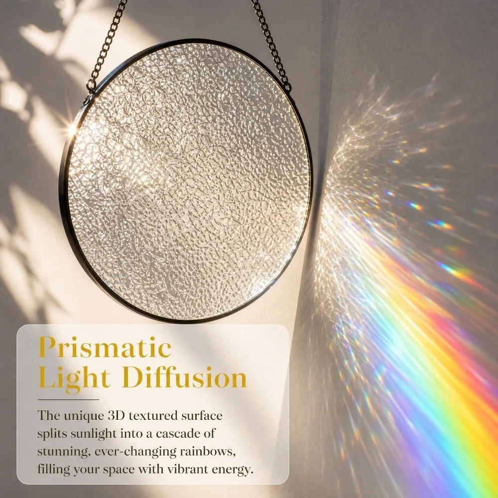 Round Blank Textured Glass Sun Catcher DIY Art Painting Hammered Glass Surface Light-Catching Suncatcher with Hanging Chain - view 4