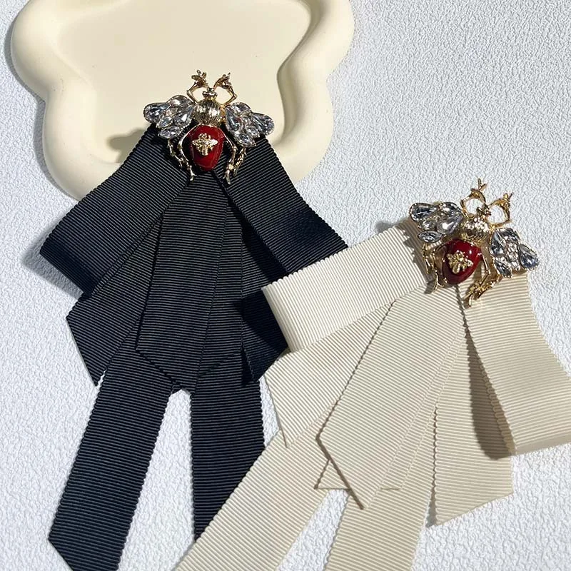 Broche de lazo negro Retro, broche de abeja de tela, accesorios profesionales de alfiler para cuello de camisa para hombres y mujeres