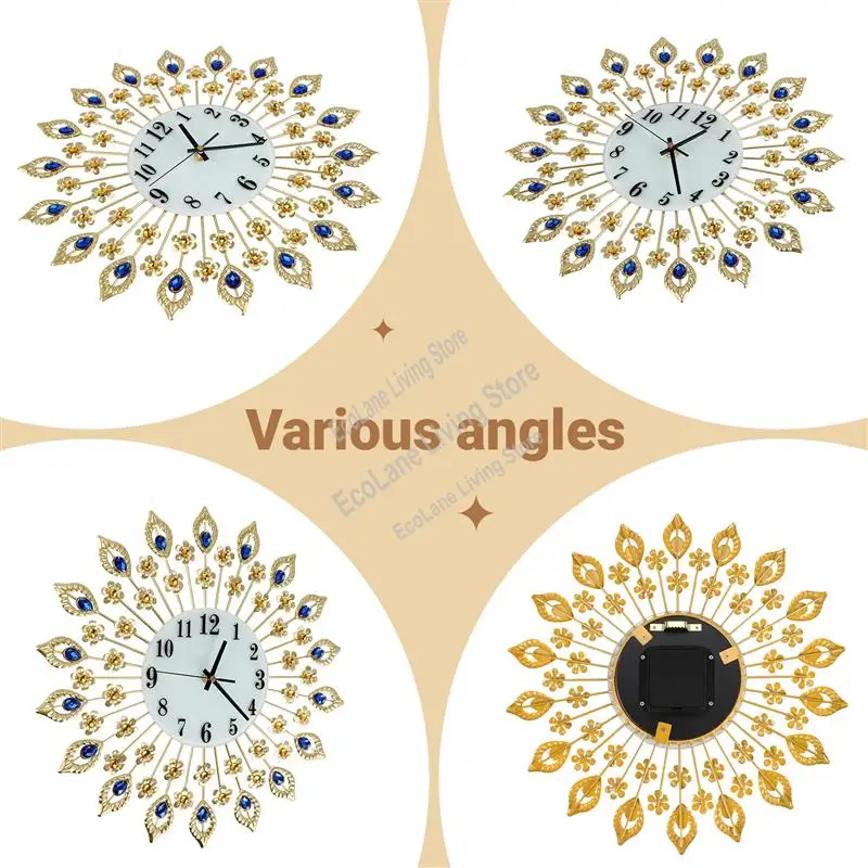 

A33R-Luxury Artificial Crystal Diamond Large Wall Clock Metal Living Room Wall Clock Home Art Decoration ( 1 Gold)