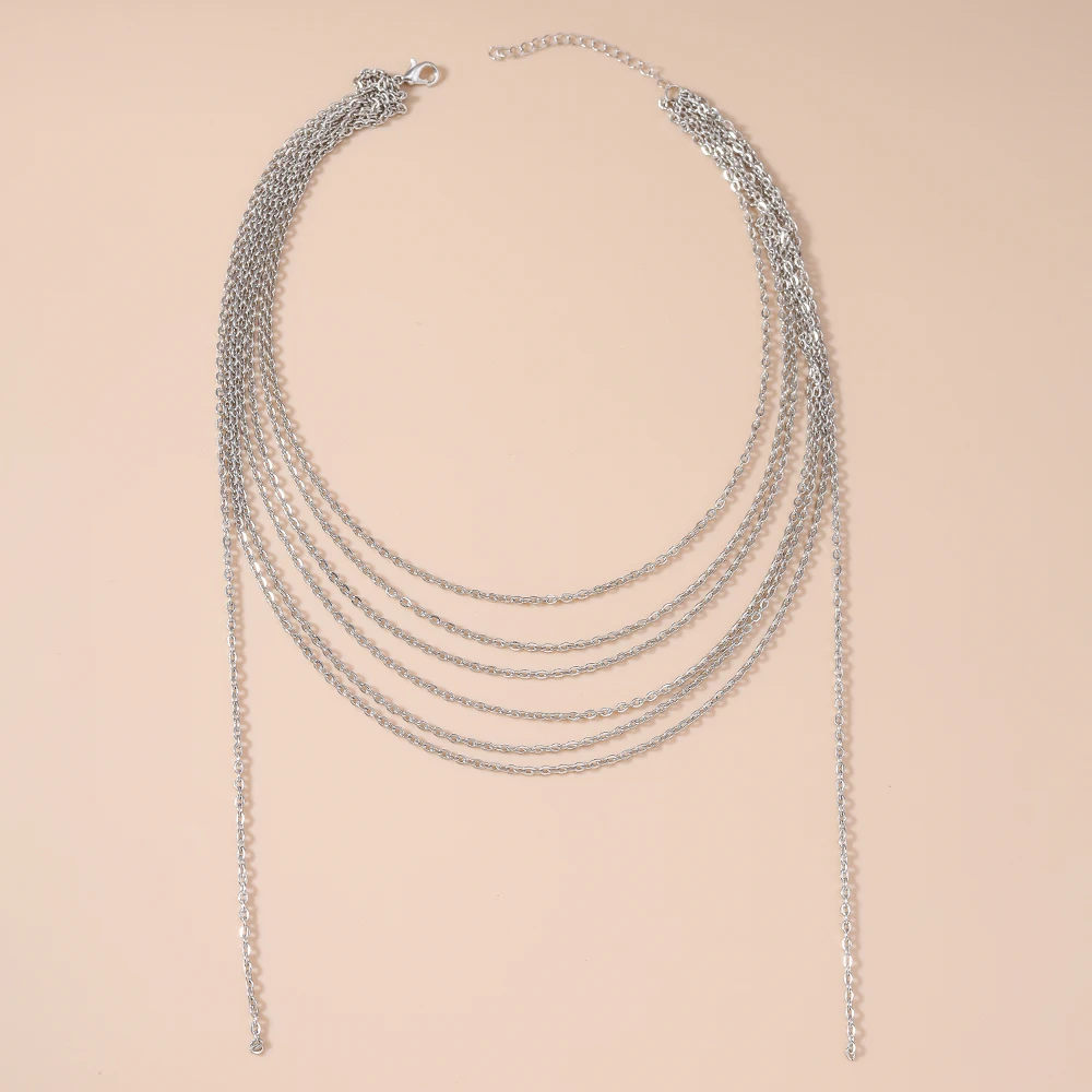 Aihua Multilayer Metall Kette Quaste Kurze Halskette Für Frauen Mode Persönlichkeit Schlüsselbein Choker Halsketten Partei Schmuck Geschenke – Detail 5