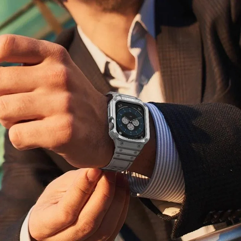 Чехол для ПК + силиконовый ремешок из ТПУ, браслет для Apple Watch 10, 46 мм/42 мм, ультра 49 мм, 45 мм, 44 мм, 40 41 мм, серия 10, 9 8 7 6 5 4 3 se