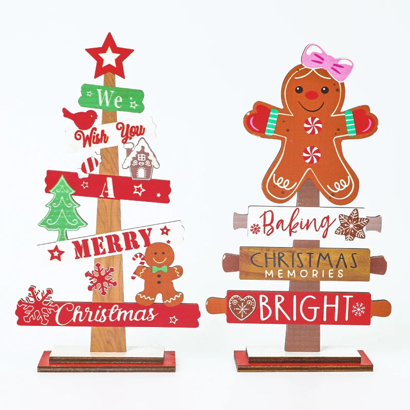 1p 2024 New Years Party Gifts Xmas Decor Christmas Tree Santa Claus DIY Decoration Wooden Gingerbread Man Christmas Signs Plaque