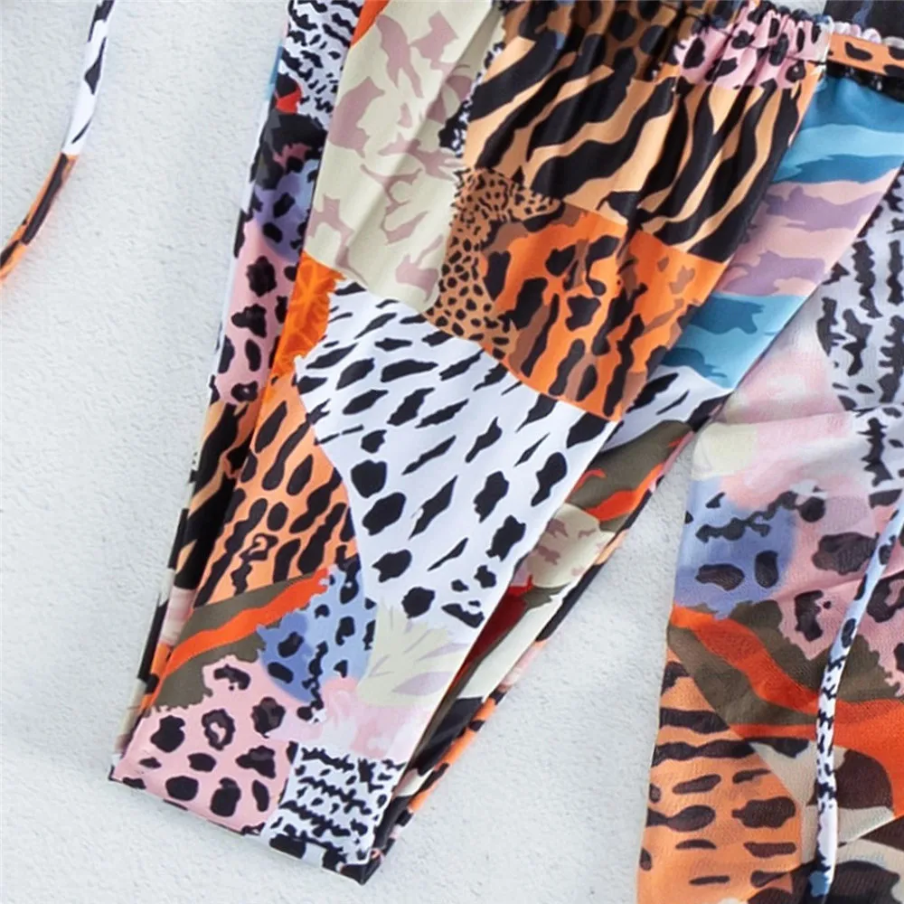 Color Leopard Print String Halter Bikinis Sets 3 Pieces Micro Thong Sexy Swimsuit Women Cover Ups Swimwear 2026 Beachwear Bikini