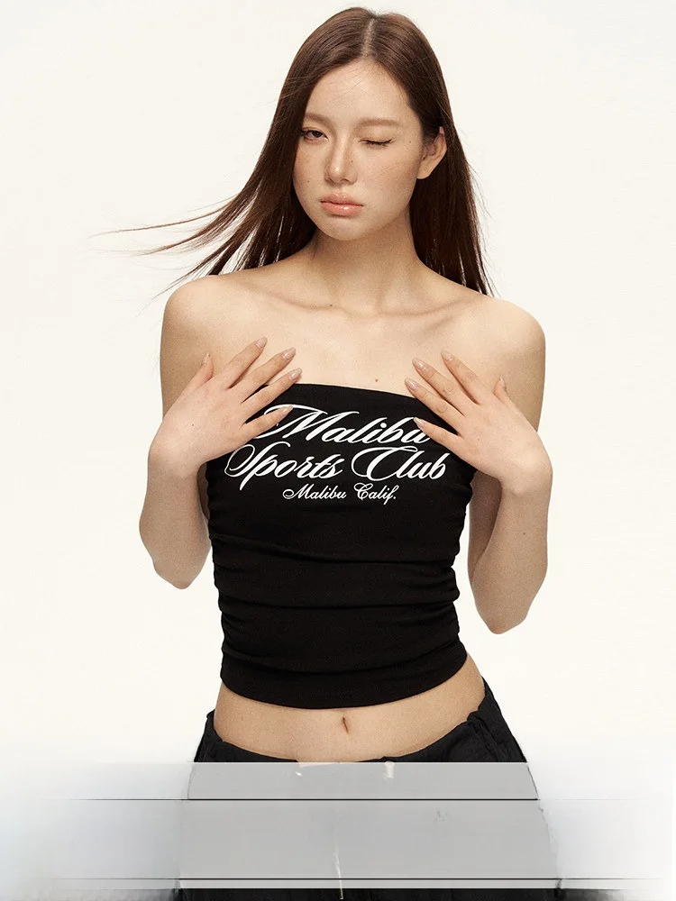 

Bla Strapl Vest Top Women's Summer Base Layer Outdoor Wear Y2K Small Print Spicy Girl Tube Top Street Sle Cotton Blend