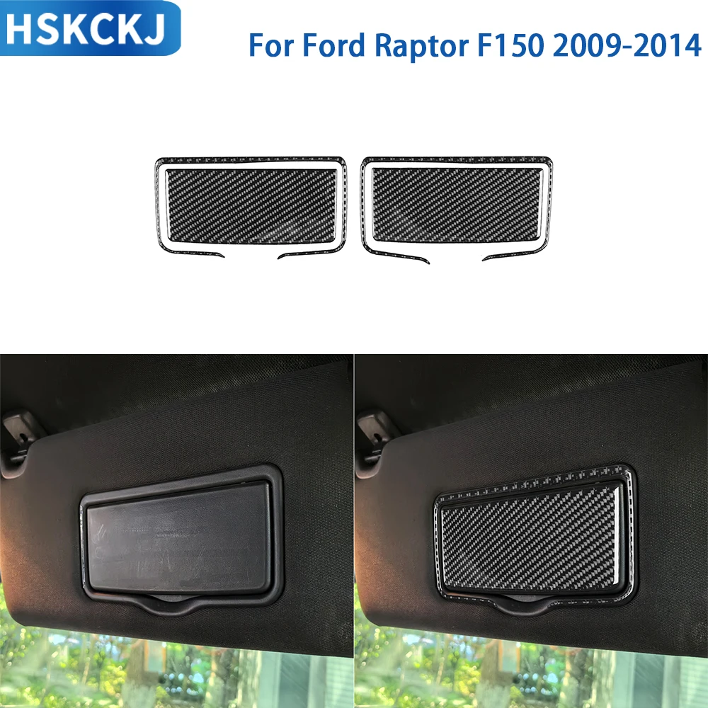 For Ford Raptor F150 2009-2014 Accessories Real Soft Carbon Fiber Interior Car Front Makeup Mirror Panel Cover Trim Sticker