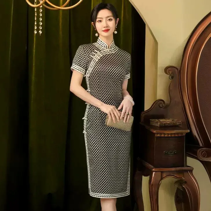 High-End Handmade Quality Real Silk Cheongsam Qipao Dress Summer Women's Improved Dress Chinese Style Dress