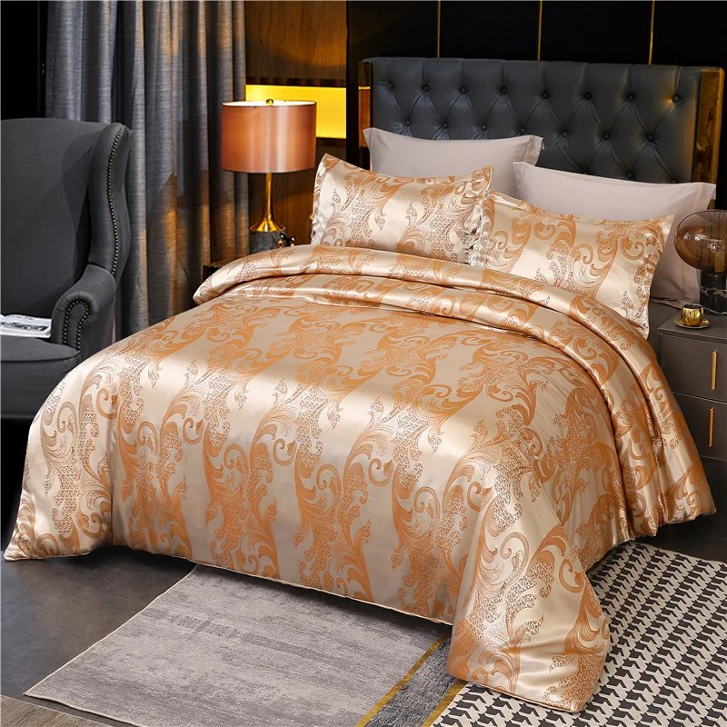 

Floral Jacquard Satin Duvet Cover Set Luxury Cotton Bedding Comforter Cover Set with Zipper Closure & Corner Ties for Bedroom