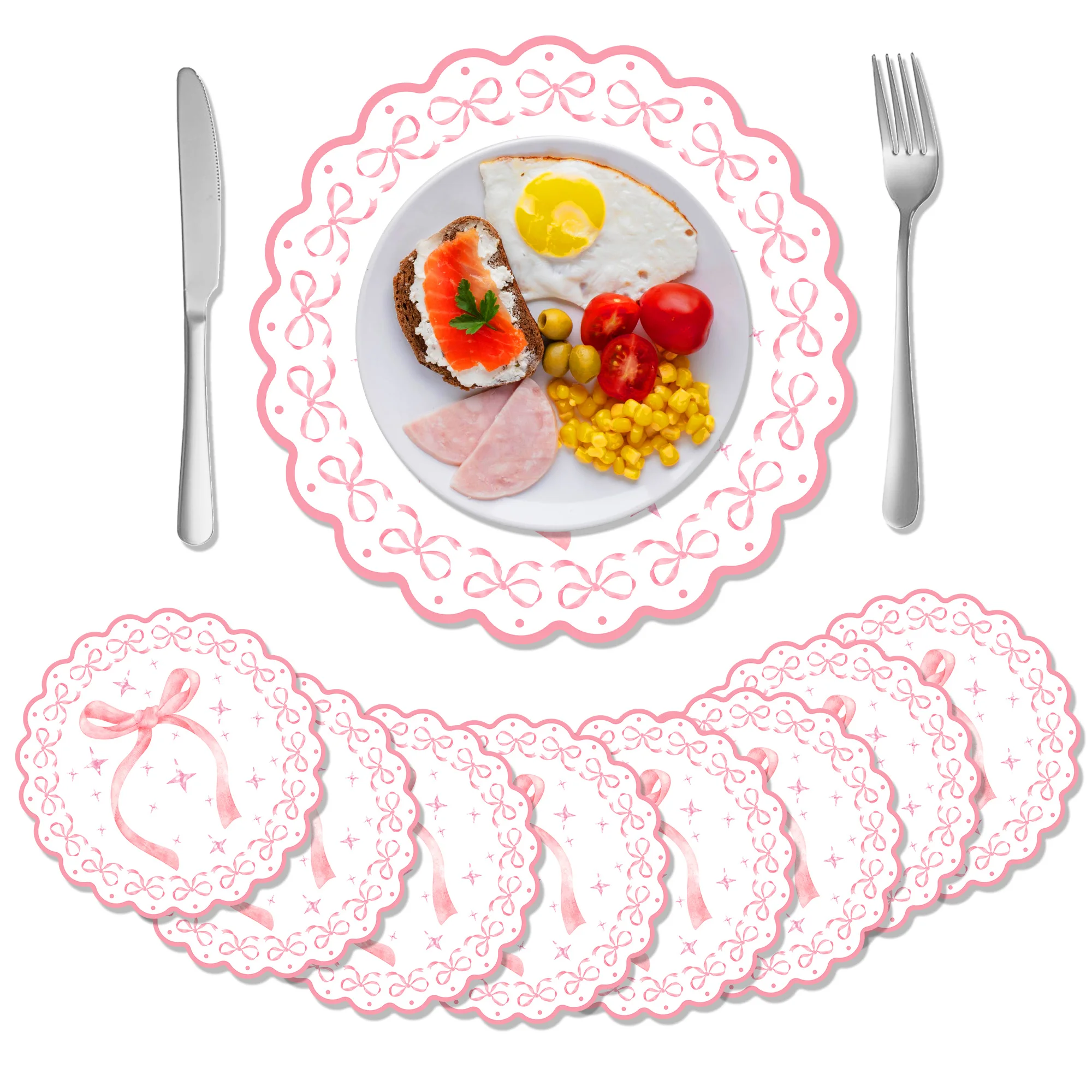 10pcs Pink Bow Tie Disposable Placemat Table Mats Dining Table Pats For Wedding Decoration Birthday Baby Shower Party Supplies