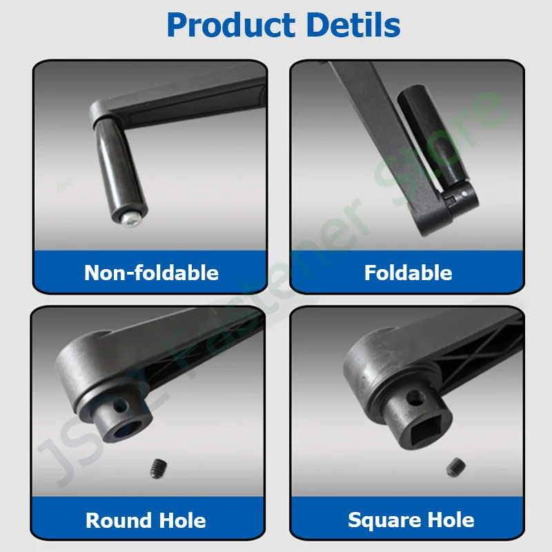 1-5pcs Length 63-160mm Black Crank Handle Circular/Square Hole 8-17mm Foldable/Non-foldable Handle For Turning&Milling Machines