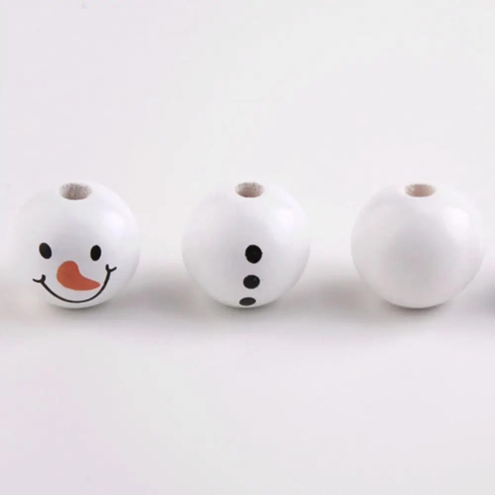 20Pcs/Pack 20MM Snowman Round Wooden Beads Snowman Wooden Winter Wooden Beads Print Decorations Snowman Wood Loose Craft Beads