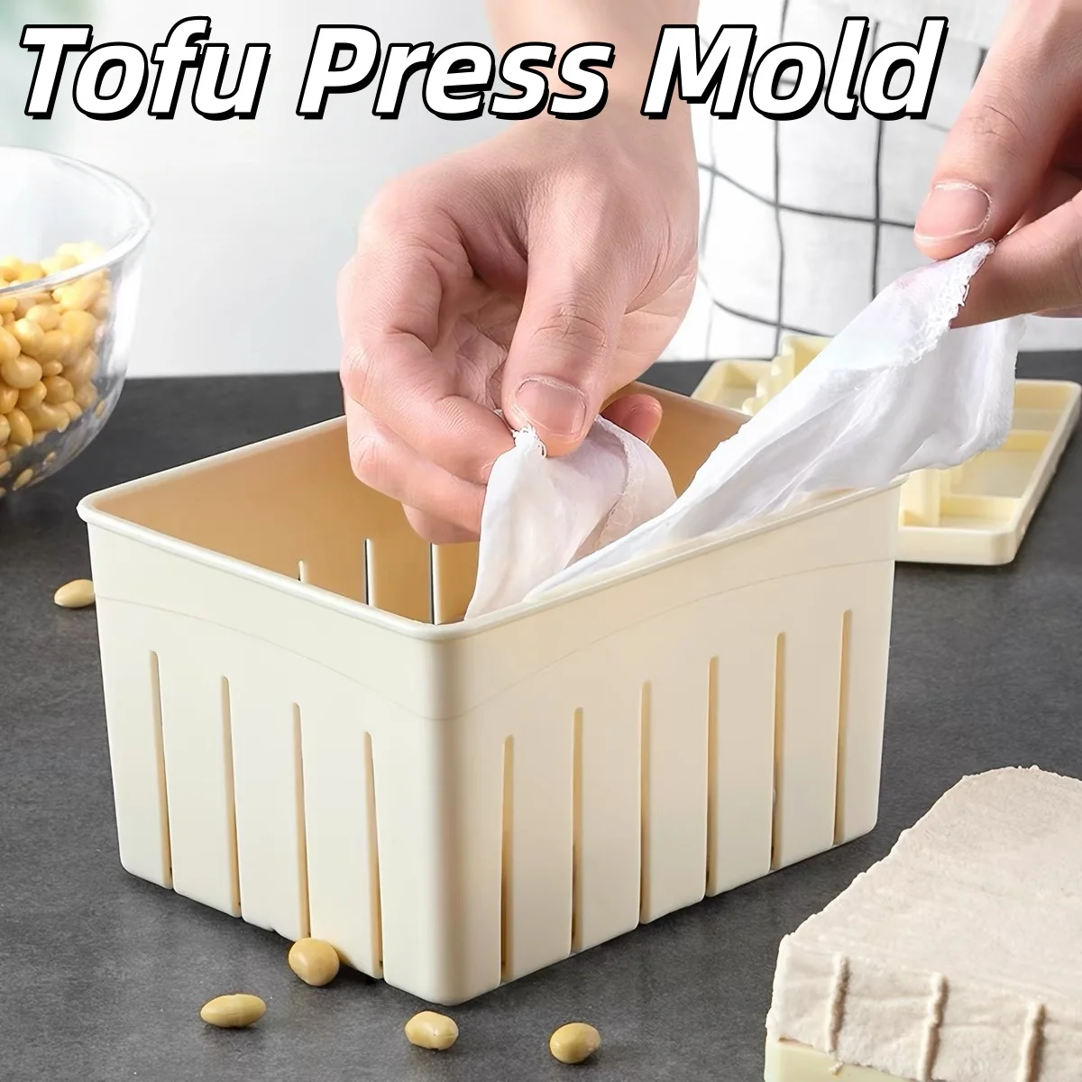 DIY Plastic Tofu Press Mold Homemade Tofu Maker with Cheese Cloth, Soybean Curd Press & Greek Yogurt Filter Kitchen Tool Set