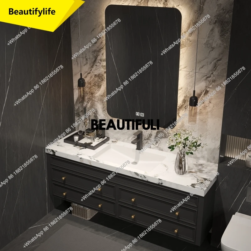 

a17 Bathroom Cabinet Combination Solid Wood Style Light Luxury Facial Washing Facade Rock Plate Toilet Basin French Retro Washin