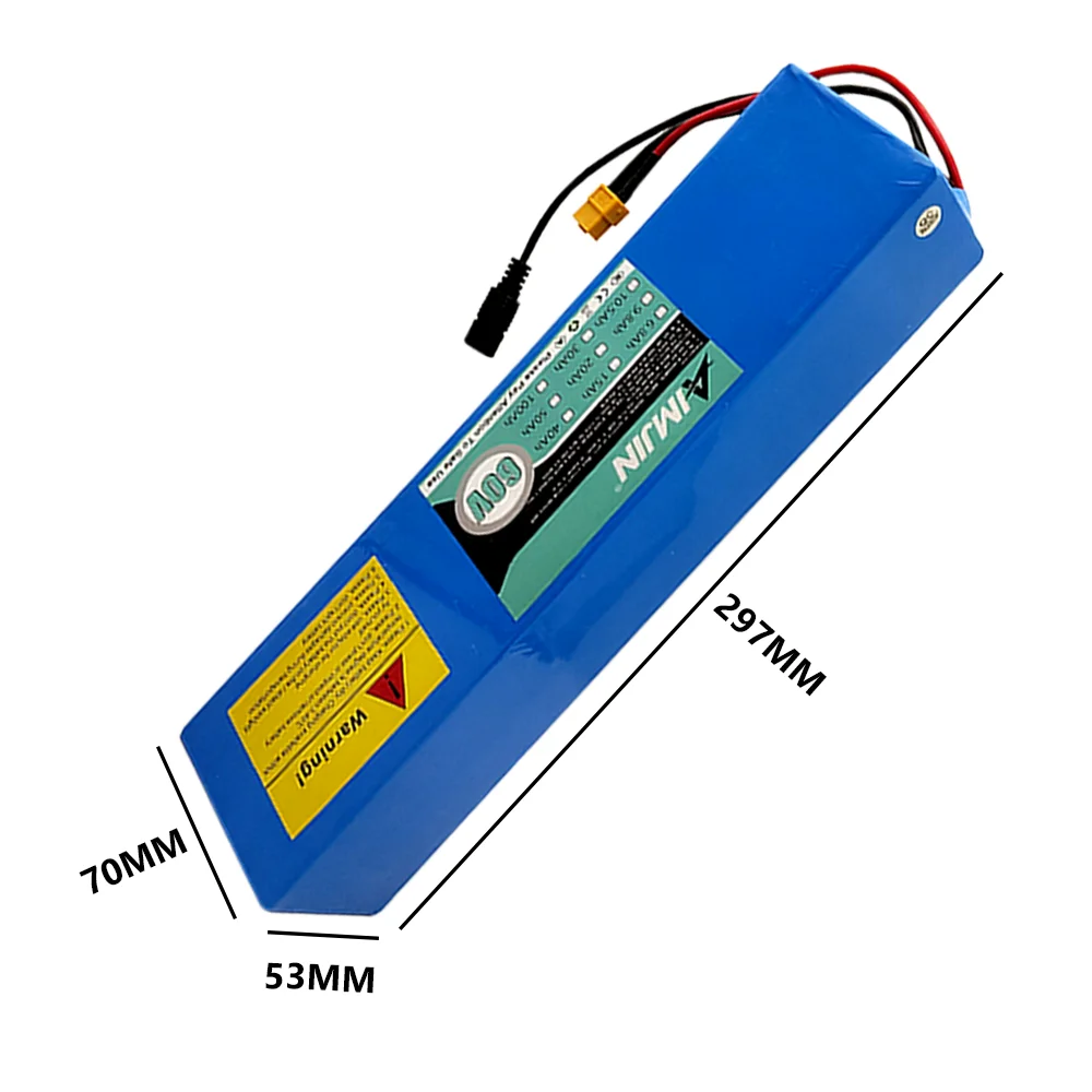 60V Batterie Lithium-ion battery 16S2P 18650,67.2V,6800mAh, Pour Scooter Électrique, Avec Prise Et Chargeur BMS 1000W BMS XT60/T