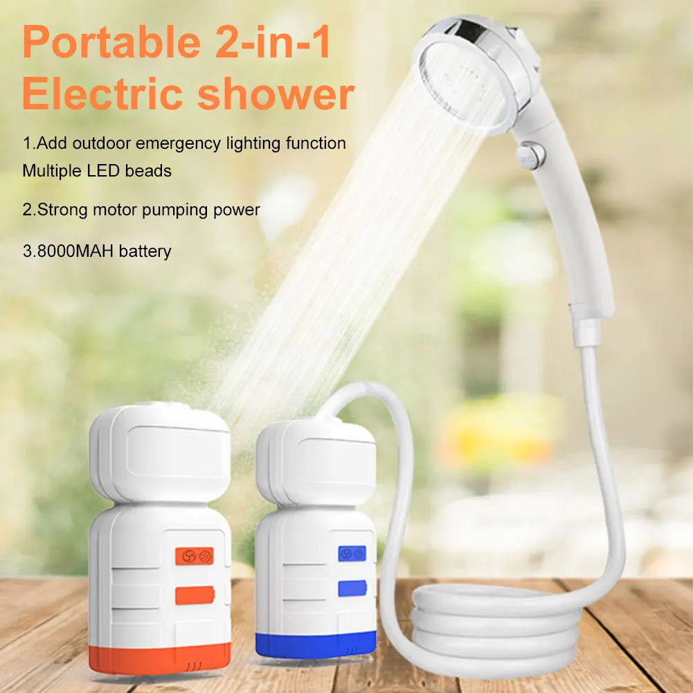 

Electric Camping Shower with LED Camping Lamp Type-C Rechargeable Handheld Camping Shower IPX7 Waterproof for Hiking Backpacking
