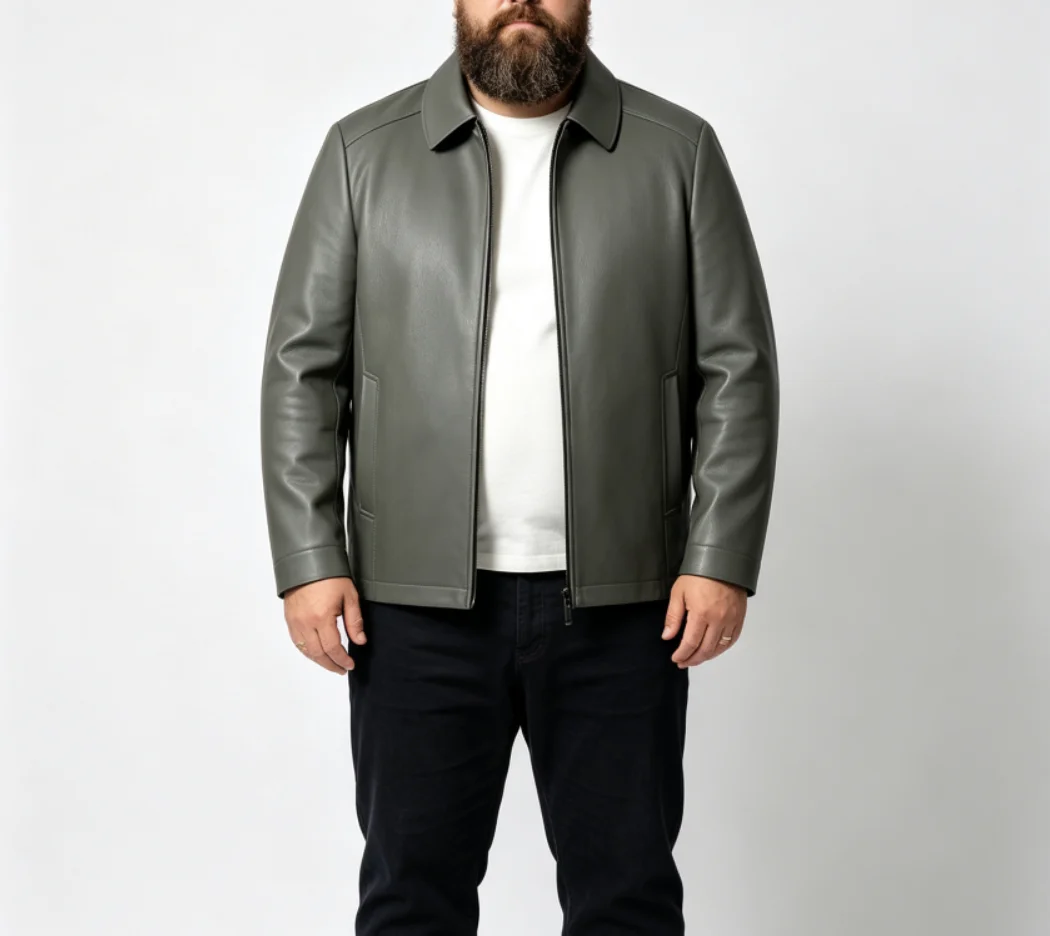 Spring and Autumn's New Haining Casual Leather Jacket, Men's Lapel Leather Jacket, High-End Large-Sized Goatskin Coat