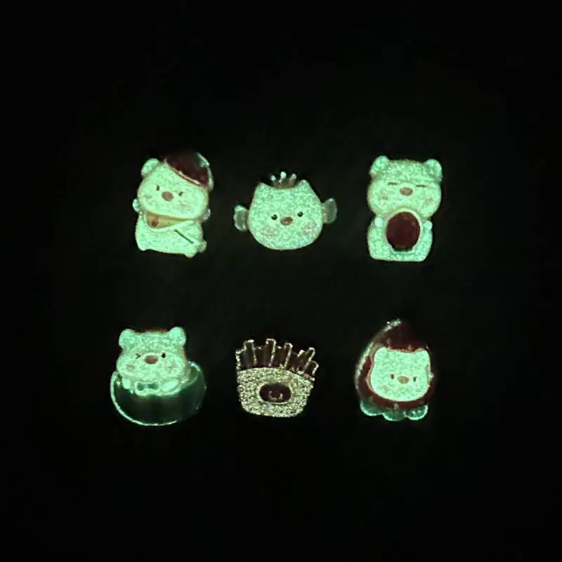 Rosa dos desenhos animados blush em pó piggy resina arte do prego encantos luminoso gordinho batatas fritas coroa porco decoração do prego para diy bonito prego