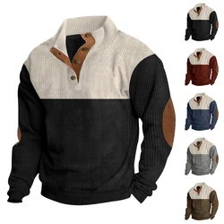 Men's fashion color matching top Corduroy comfortable Henry shirt with long sleeves suitable for autumn and winter fashiontravel