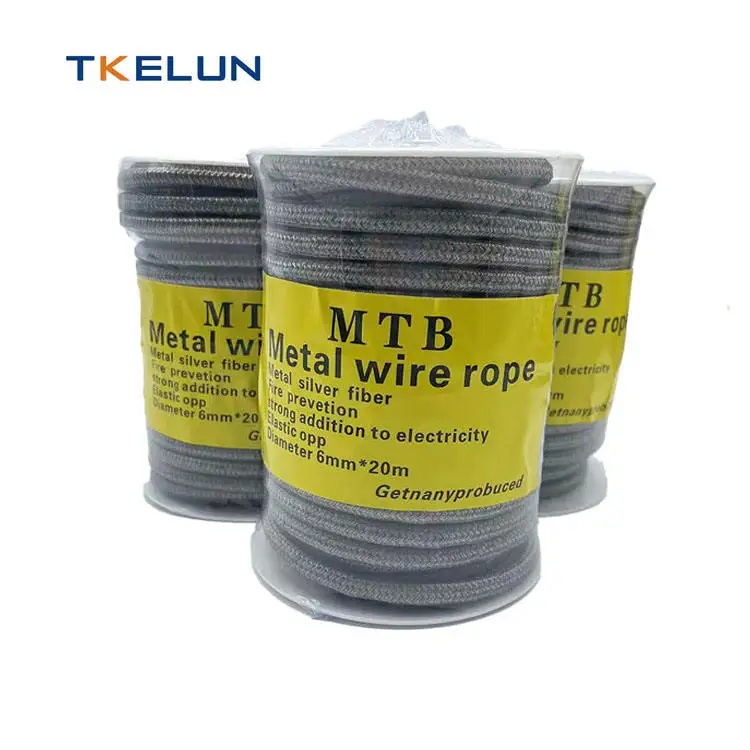 TKELUN 6mm*20m Anti-static Silver Fiber Rope, Elastic Conductive Grounding Cord, ESD Safety Rope for Electronic Factory Lab