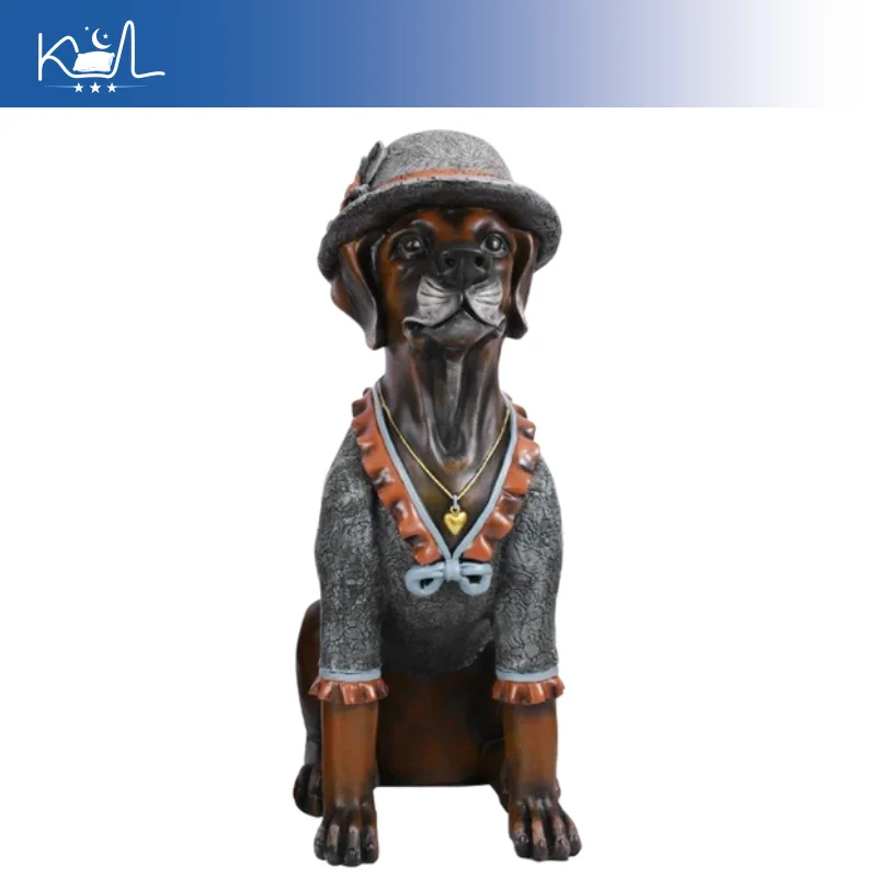 Vintage Resin Gentleman Dog Figurine, Cute Distressed Retro Puppy Statue for Home Decor, Creative Window Display Ornament