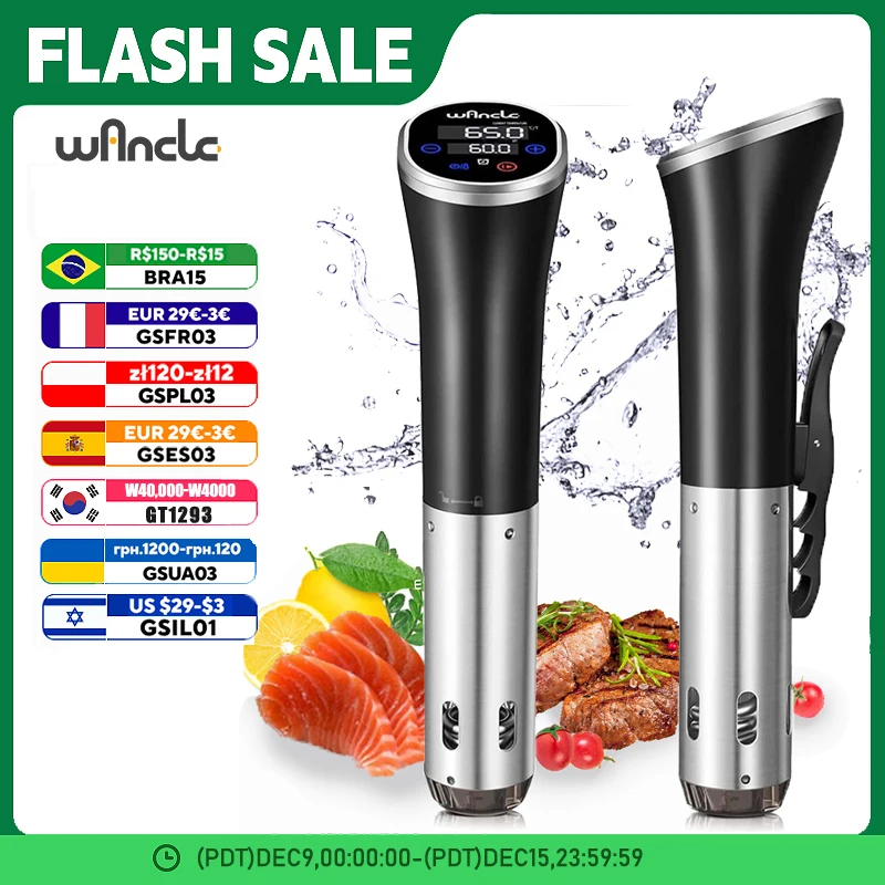 Wancle 1100W Sous Vide Cooker LCD sentuh celup sirkulasi akurat memasak IPX7 kedap air pemasak vakum dengan tampilan Digital