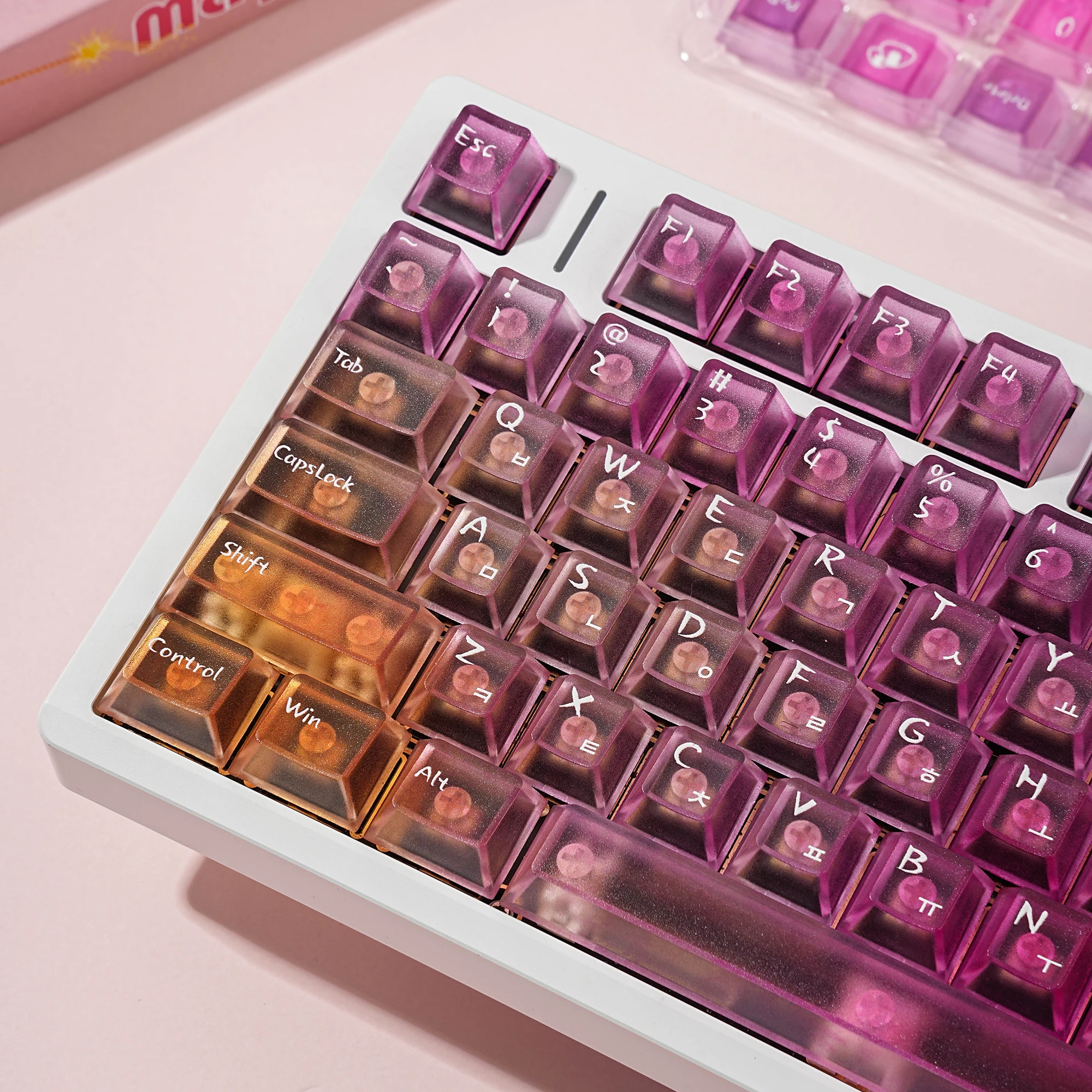 Korean Keycaps Fog Kermeates Color Gradient PC Cherry Profile UV Printing For Korean Mechanical Keyboard MX Switch
