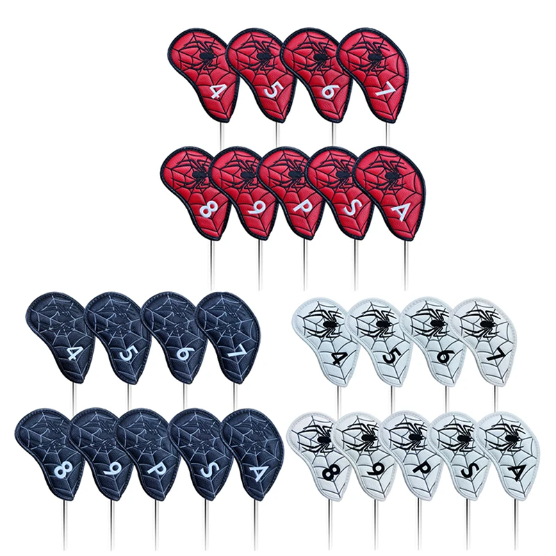 9pcs PU Golf Club Iron Headcovers Spider Embroidery Craft Protect Cover