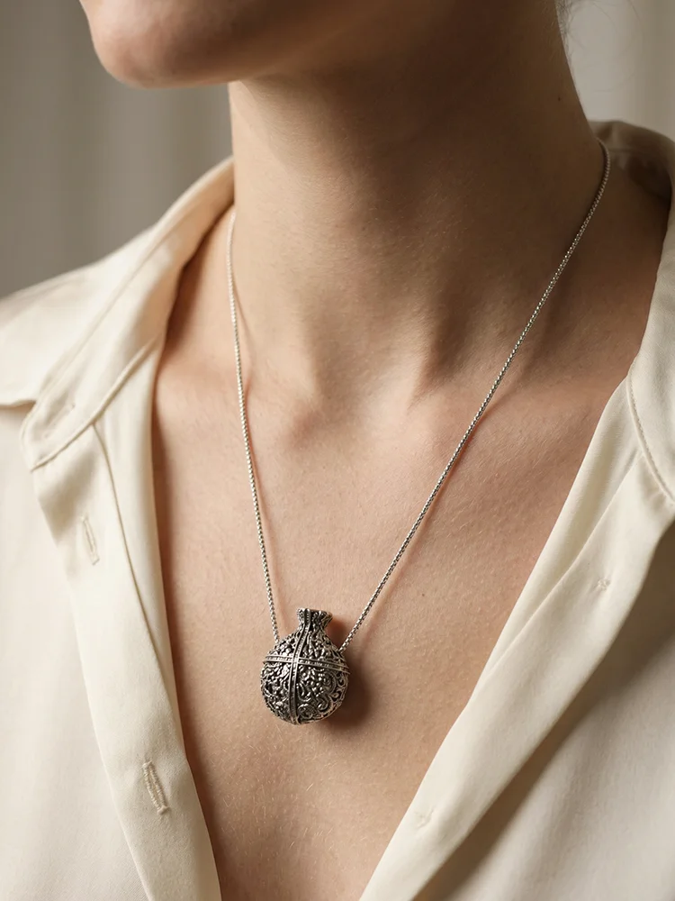Antique Inspired Bottle Necklace for Women, Hammered Texture Cross Detail Long Chain Casual Artisan Jewelry