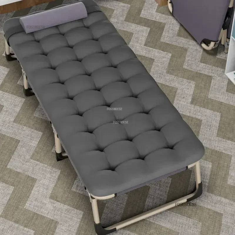 Modern Nordic Iron Bed Single Person Bedroom Office Outdoor Nap Bed Simple Accompanying Marching Folding Recliner Furniture