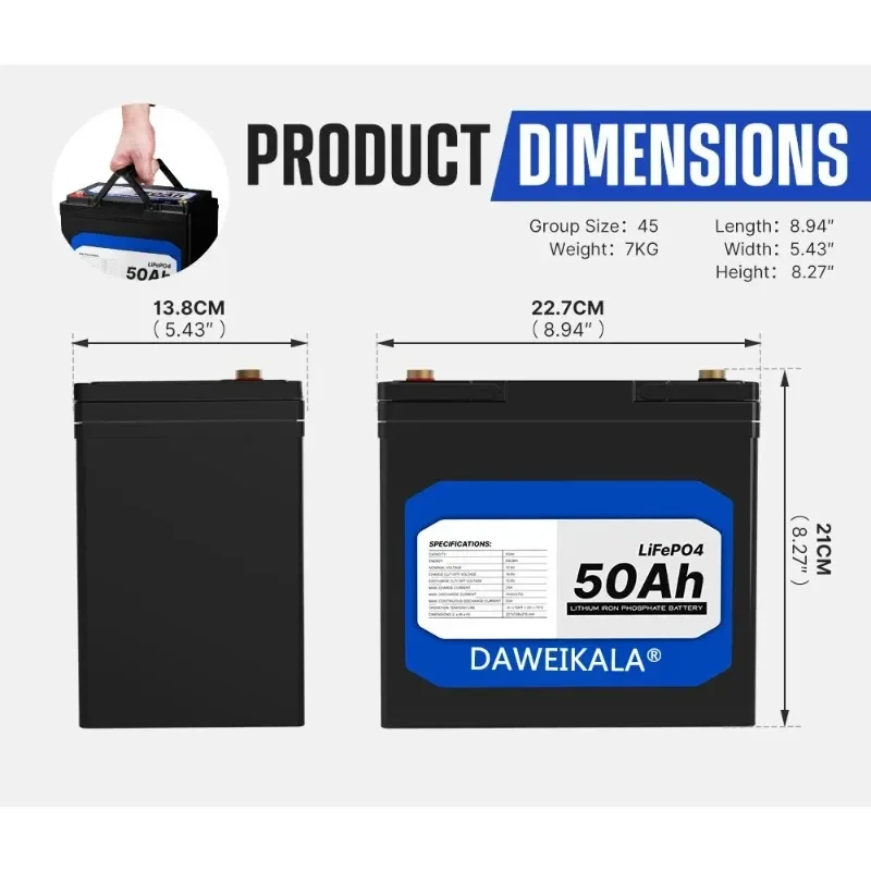 New LiFePo4 Battery 12V 50Ah Lithium Iron Phosphate 12V 24V LiFePo4 Rechargeable Batteries for Kid Scooters Boat Motor No Tax