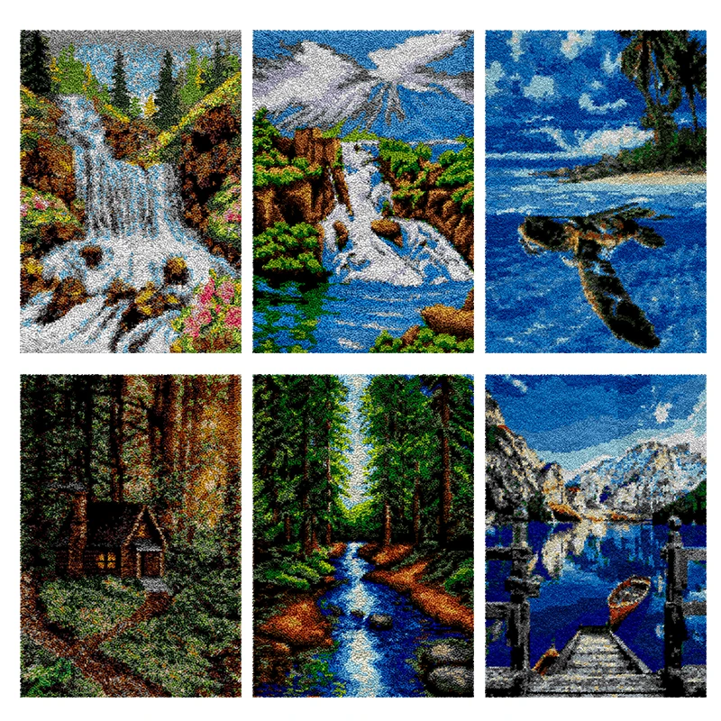 Latch Hook Rug Kits Landscape Crocheting Carpet with Printed Canvas for Kids Adults tapestry plastic canvas diy mat bag Crochet