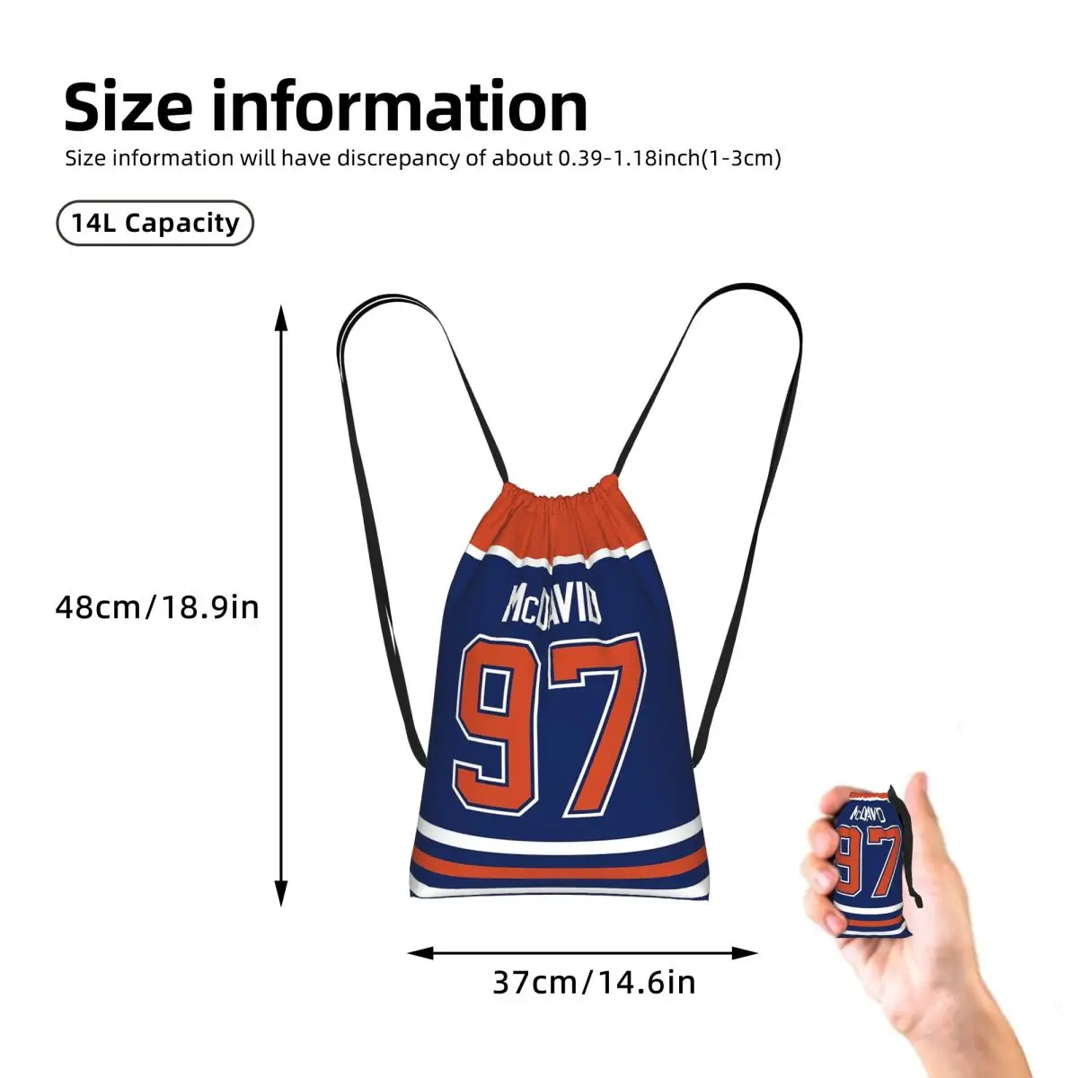Edmonton Oilers Connor McDavid Home Jersey Back Drawstring Backpack hiking cycling Bag Portable Travel Drawstring Bag Men Women