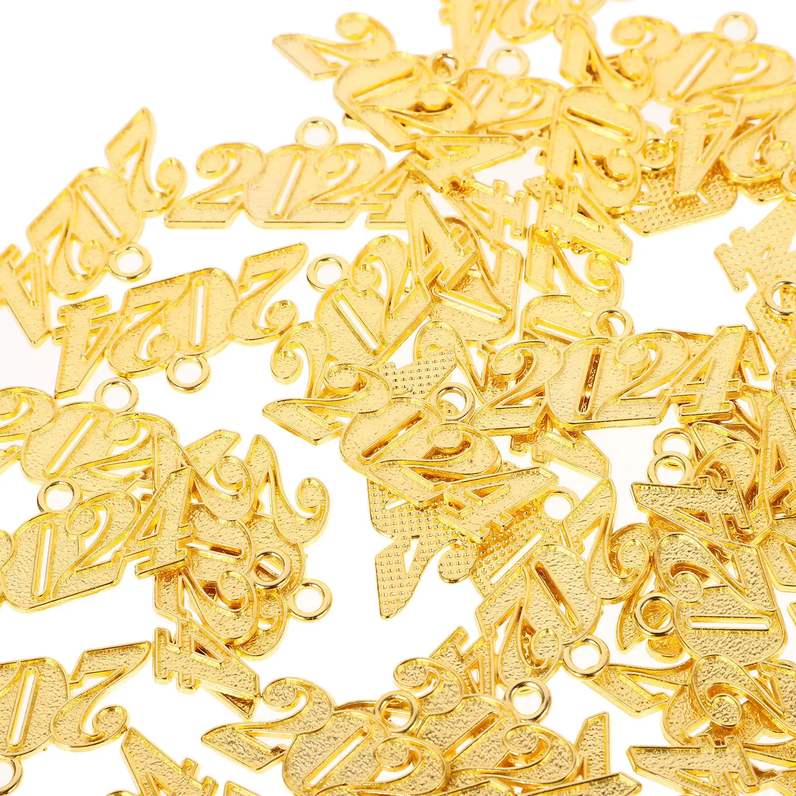 

50Pcs Number Pendant Alloy 2024 Charms Bright Textured Surface for DIY Jewelry Making New Year Necklace Bracelet Bulk Favors