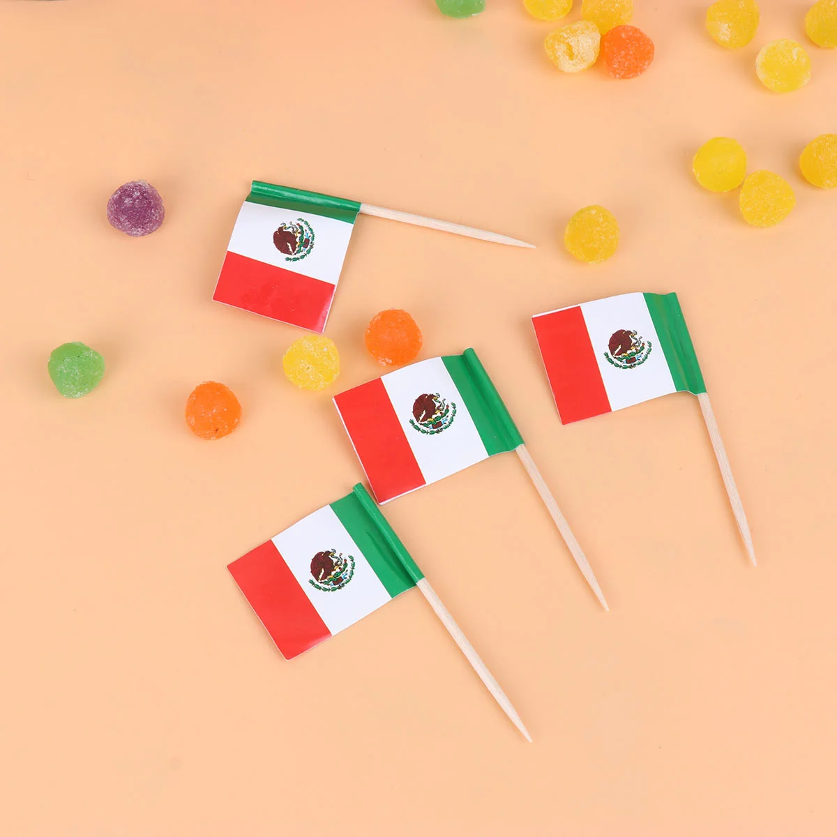 

100 Pcs Mexico Flag on Stick Wedding Decorations Decorative Cake Toppers Disposable Wooden