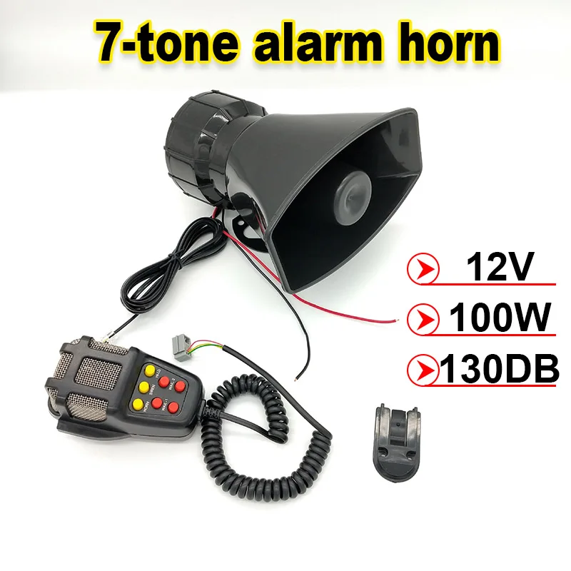 7-Sound-Loud-Car-Horn-Police-Siren-Air-Horn-Megaphone-Speaker-12V-100W-130DB-Emergency-Warning-Alarm-Amplifier-Hooter-Truck-Set