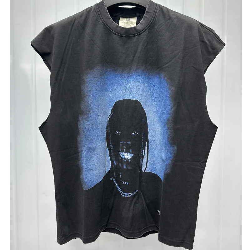 Summer New Round Neck Cactus Jack T-shirt Stylish Versatile Men Women Loose Casual Printed Sleeveless Tops